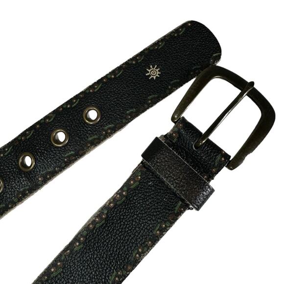 Boho Artisan Black Distressed Painted Floral Belt OS Cottage Western Casual - Picture 5 of 5